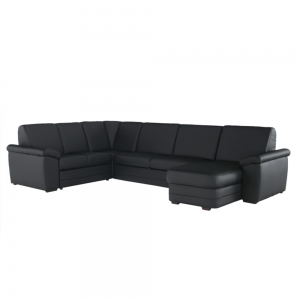 Biter u alakú fekete textilbőrös kanapé